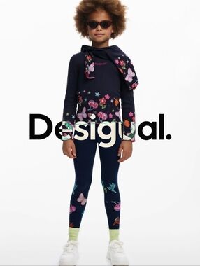 Desigual Kids Top & Pants - Dark Blue with Floral & Butterfly Design 9/10 Years